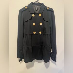 INC International Concepts Black Military Style Peplum Jacket Gold Buttons L